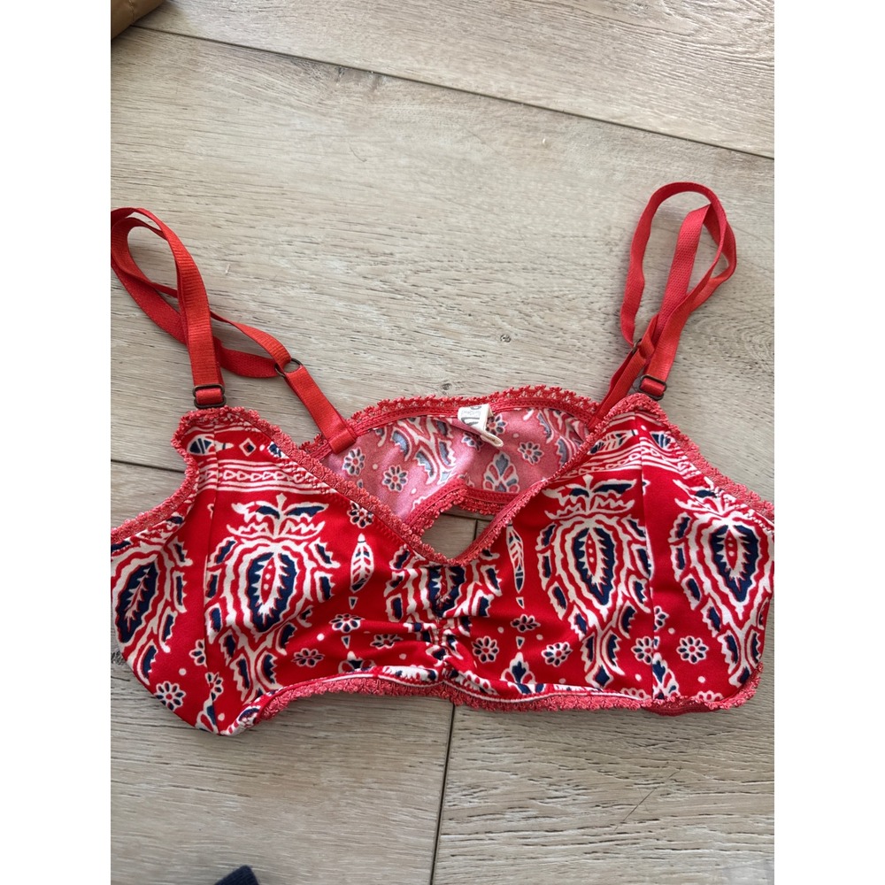 Spell Bralette Womens S Red Paisley Bandana Print Lace Trim Boho Festival 343